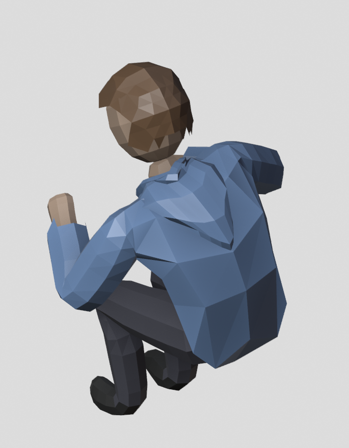 Hoodie on a seated, leaning man, from behind and above